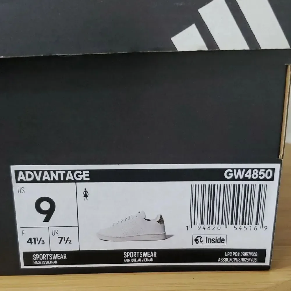 adidas Advantage Cloud White Leopard Print Tennis Sneakers Women's 9 NIB